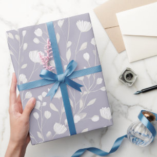 Soft Lavender Flower White Floral Pattern Wrapping Paper
