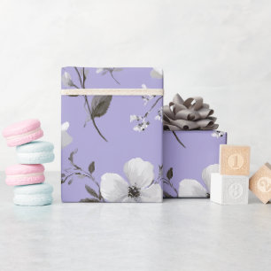 Soft Lavender Flower White Floral Pattern Wrapping Paper