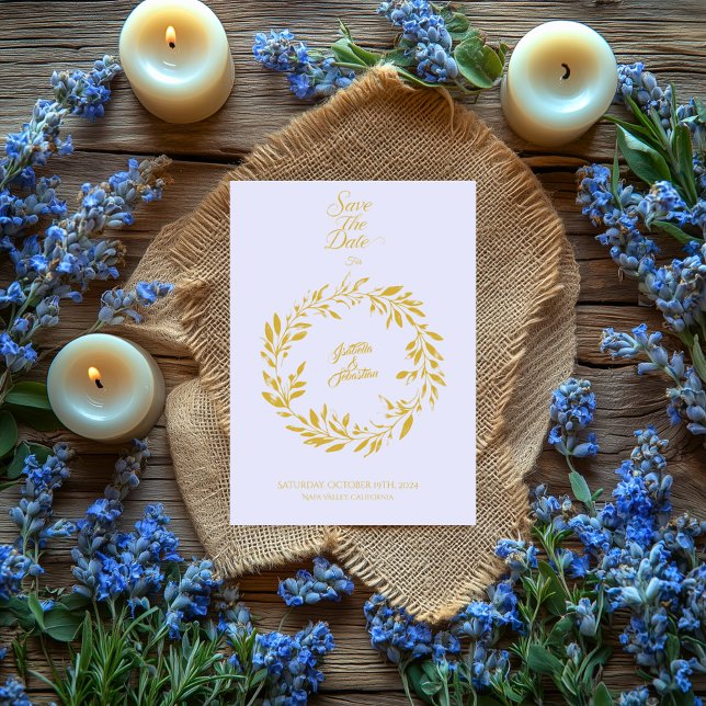 Soft Lavender & Gold Circle Save the Date Wedding Invitation (Creator Uploaded)