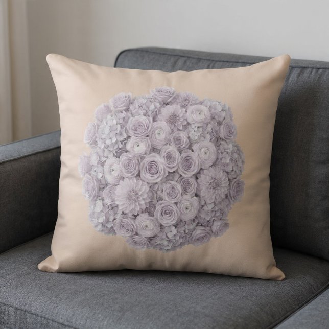 Soft Lavender & Pale Grey Floral Throw Pillow (Creator Uploaded)