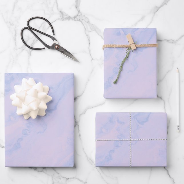 Soft Lavender Periwinkle Pastel Marble Swirl Wrapping Paper Sheets (Front)