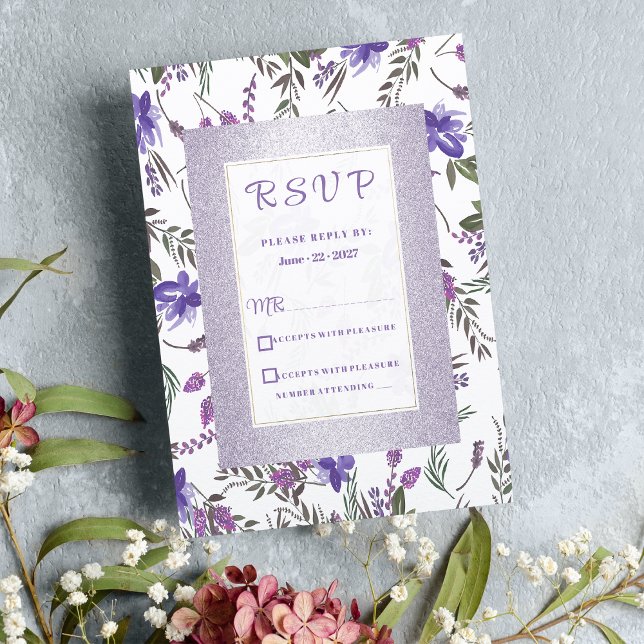 Soft lavender pink purple green floral RSVP Invitation (Soft lavender pink purple green floral RSVP)