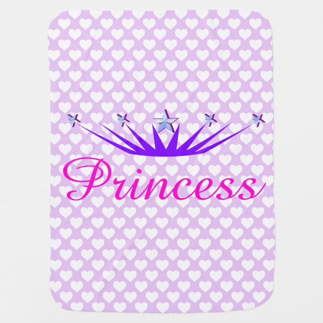 Soft Lavender Princess and Hearts Monogram Stroller Blanket (Front)