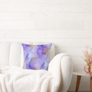 Soft Lavender Purple and Cream Watercolor Marble Throw Pillow