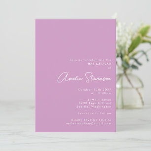 Soft Lavender Purple Minimalist Modern Bat Mitzvah Invitation