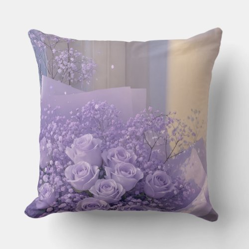 Soft Lavender Purple Roses Dreamy Floral Throw Pillow
