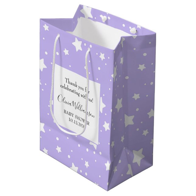 Soft Lavender Starry Pattern Medium Gift Bag (Front Angled)