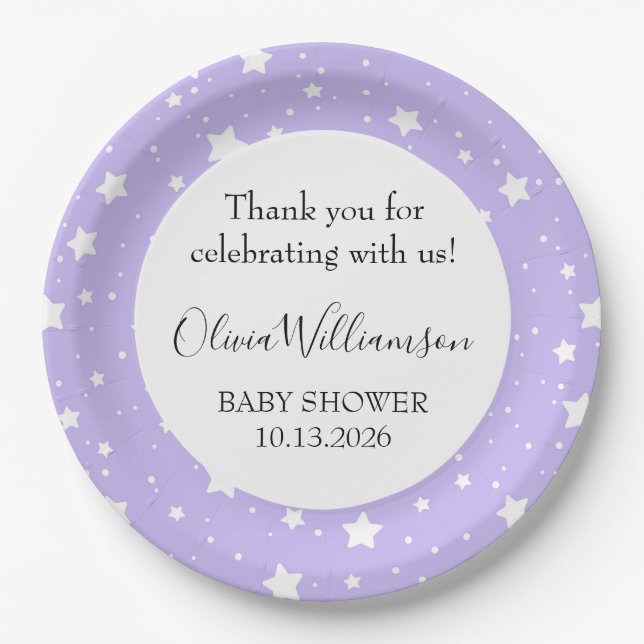 Soft Lavender Starry Pattern Paper Plates (Front)