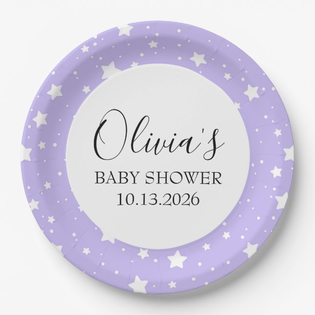 Soft Lavender Starry Pattern Paper Plates (Front)