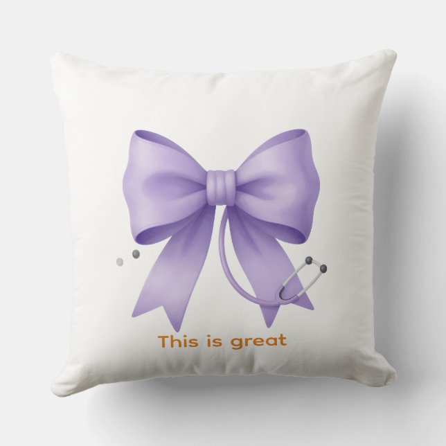 Soft Lavender Stethoscope Bow Throw Pillow (Back)
