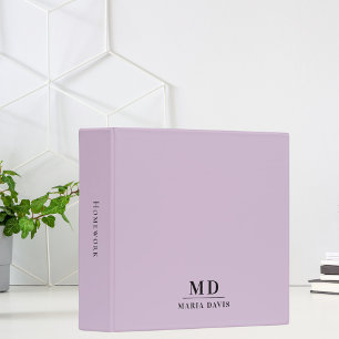 Soft lavender thistle monogram initials name 3 ring binder