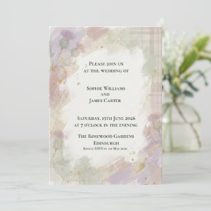 Soft Lavender Thistle & Wildflower Scottish Weddin Invitation