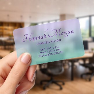 Soft Lavender Turquoise Ombre Clear Business Cards