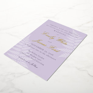 Soft Lavender White Fern Elegant Wedding Foil Invitation