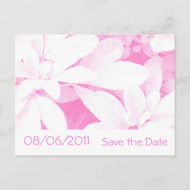 Soft Leaves Pink stripe  Save the Date postcard (Front)