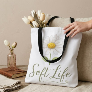 Soft Life Aesthetic Daisy Watercolor Floral Tote B Bag