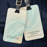 Soft light aqua blue and golden yellow swirls name luggage tag<br><div class="desc">Luggage tag with your name in a modern script font on a background with light aqua blue and golden yellow swirling lines.</div>
