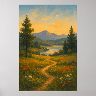 Soft Light over Dreamy Plains | Landscape Painting Poster