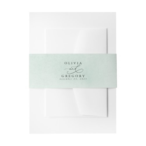 Soft Light Pastel Green Watercolor Texture Wedding Invitation Belly Band