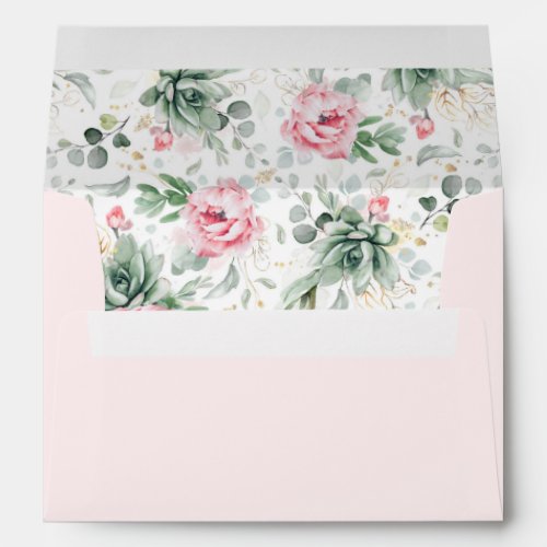 Soft Light Pink Flowers  Elegant Boho Succulents Envelope