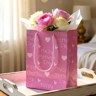 Soft Light Pink Happy Mother's Day Hearts Medium Gift Bag