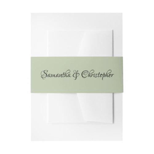 Soft Light Sage Green Personalized Calligraphy Invitation Belly Band
