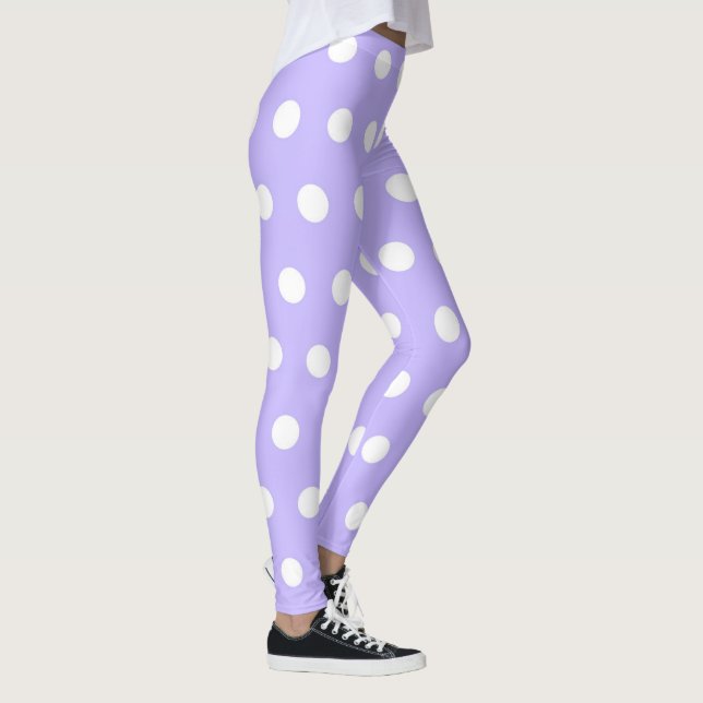 Soft Lilac and White Polka Dot Pattern Girly Cute Leggings (Right)
