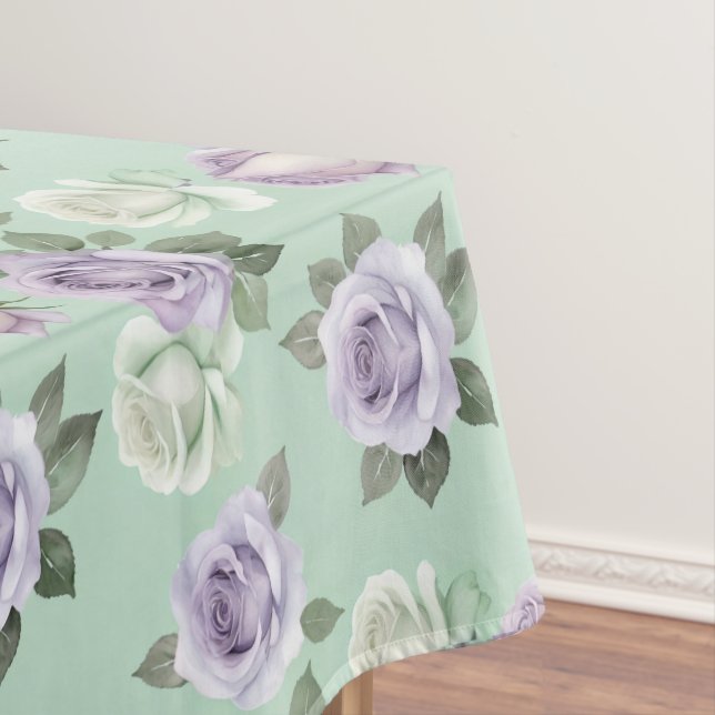 Soft Lilac And White Roses With Watercolor Effects Tablecloth (In Situ)