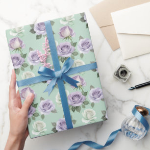 Soft Lilac And White Roses With Watercolor Effects Wrapping Paper