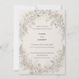 Soft Lilac Blossom Fern Wedding Invitation