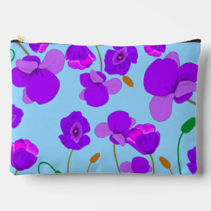Soft Lilac Poppy Flowers on pale-blue Accessory Pouch