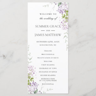 Soft Lilac Purple Floral Greenery Wedding Program