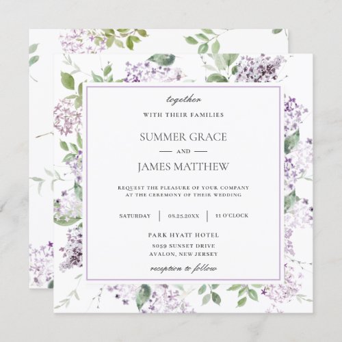 Soft Lilac Purple Floral Greenery Wedding Square  Invitation