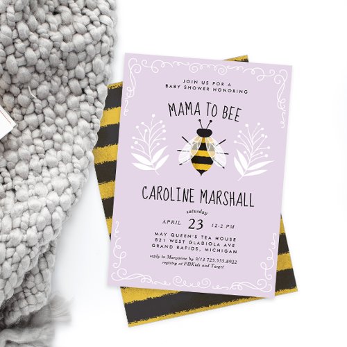 Soft Lilac Rustic Mama to Bee Baby Shower Invitation