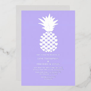 Soft Lilac & Silver Tropical Pineapple Wedding Foil Invitation