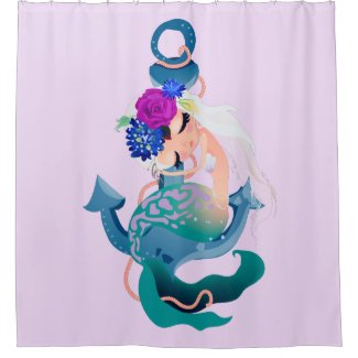 Soft Lilac Sleeping Mergirl Mermaid Shower Curtain
