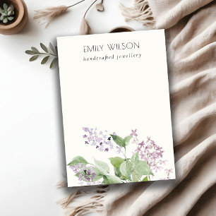 Soft Lilac Watercolor Floral Blank Jewelry Display Business Card