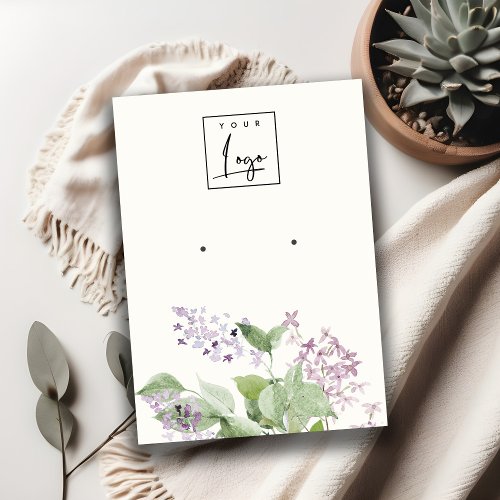 Soft Lilac Watercolor Floral Earring Logo Display Business Card