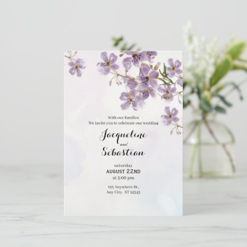 Soft Lilac Watercolor Floral Wedding Invitation