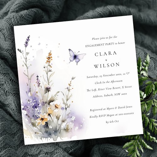 Soft Lilac Wildflower Butterfly Garden Engagement Invitation