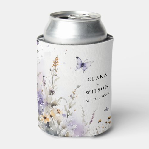 Soft Lilac Wildflower Butterfly Garden Wedding Can Cooler