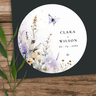 Soft Lilac Wildflower Butterfly Garden Wedding Classic Round Sticker