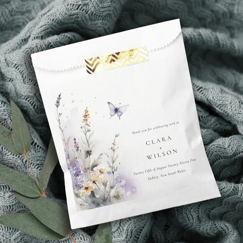 Soft Lilac Wildflower Butterfly Garden Wedding Favor Bag