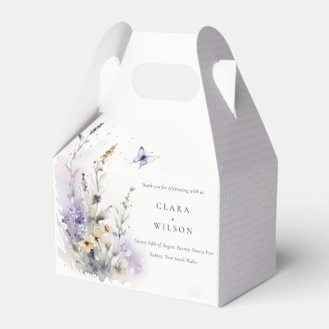 Soft Lilac Wildflower Butterfly Garden Wedding Favor Boxes (Front Side)