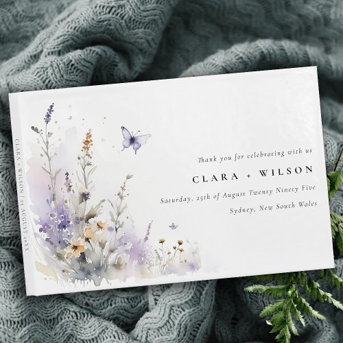 Soft Lilac Wildflower Butterfly Garden Wedding Guest Book