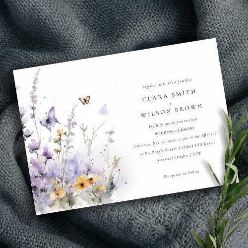 Soft Lilac Wildflower Butterfly Garden Wedding Invitation