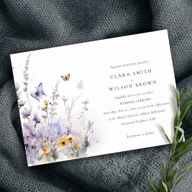 Soft Lilac Wildflower Butterfly Garden Wedding Invitation (Creator Uploaded)
