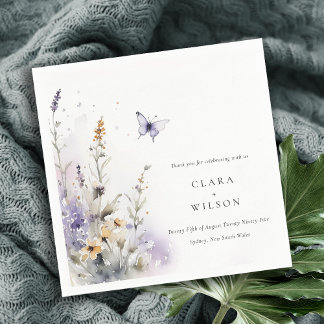 Soft Lilac Wildflower Butterfly Garden Wedding Napkins