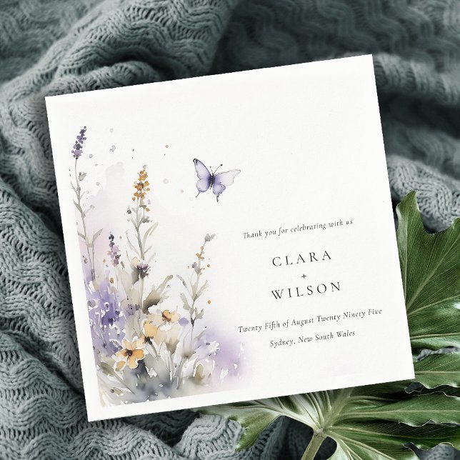 Soft Lilac Wildflower Butterfly Garden Wedding Napkins (Creator Uploaded)