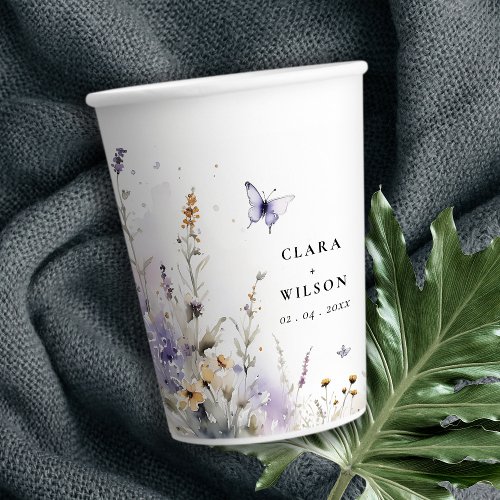 Soft Lilac Wildflower Butterfly Garden Wedding Paper Cups